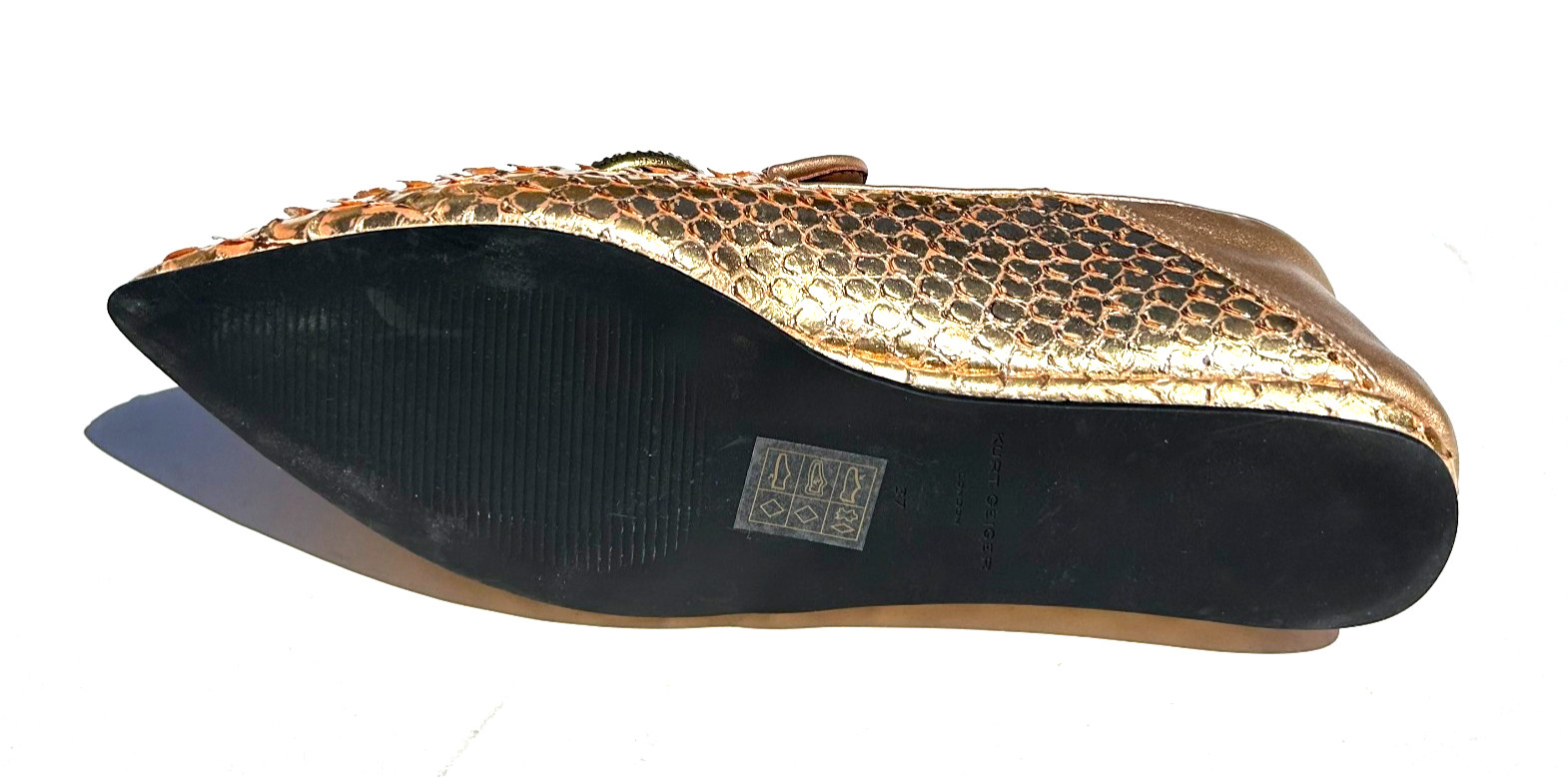 Kurt Geiger London Chelsea Point Flats 9 EU 40 Gold Snake Leather w/Eagle NEW