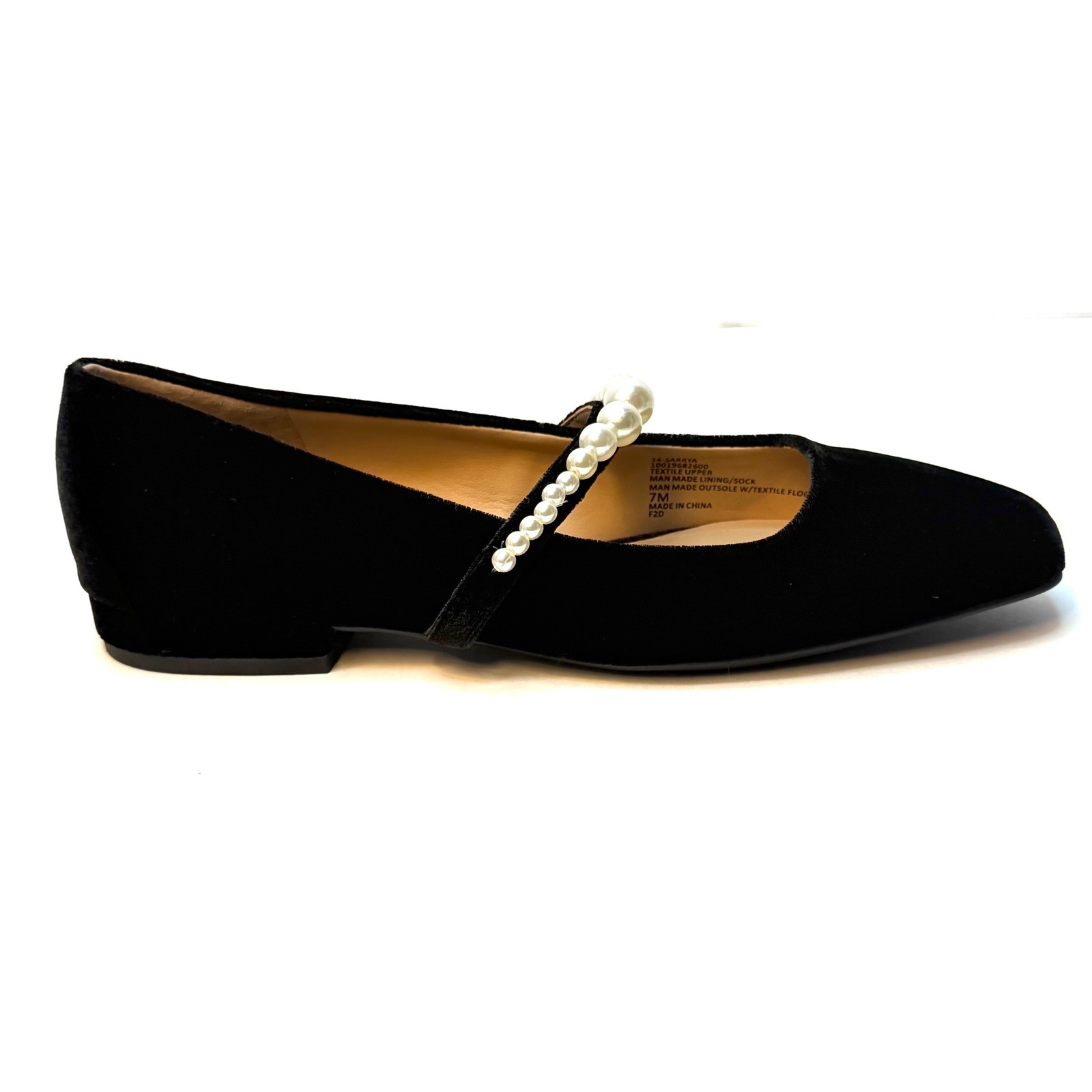 On 34th Sarrya Pearl Mary-Jane Flats Black Velvet Size 7.5M NWT/BOX