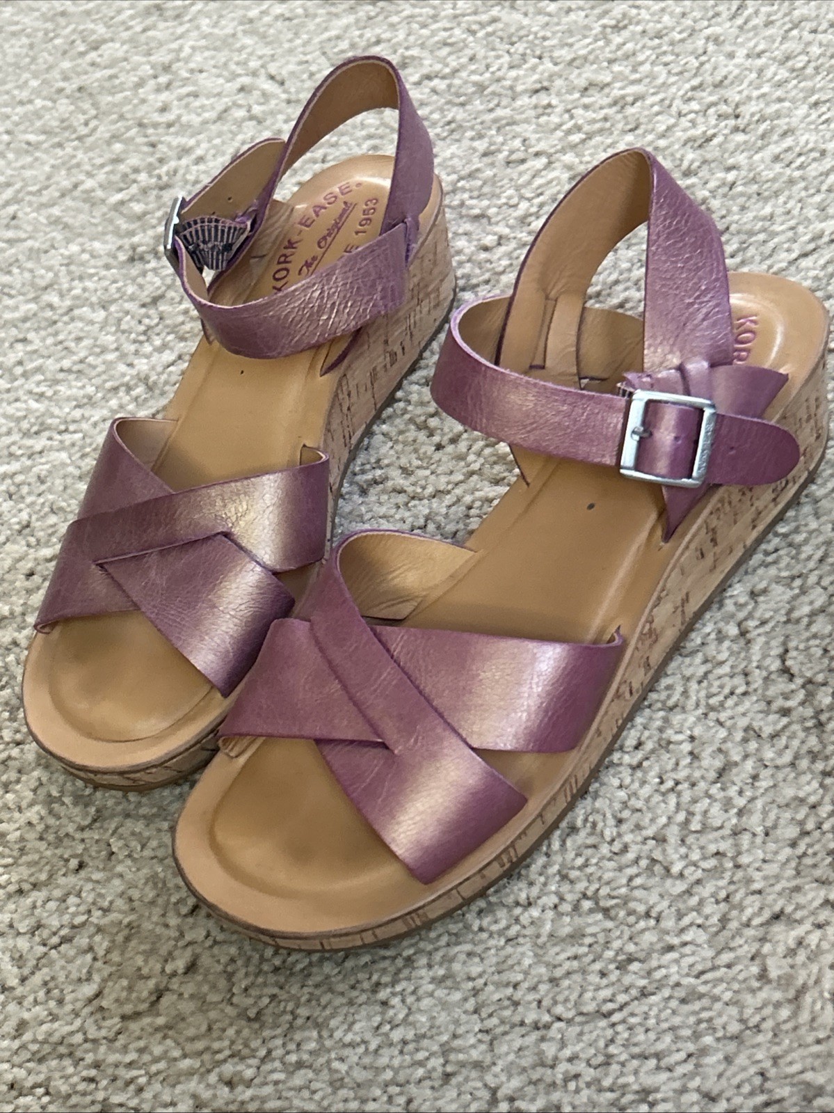 Kork-Ease Size 7 38 Women’s Leather wedge sandals, Orchid Pink Color