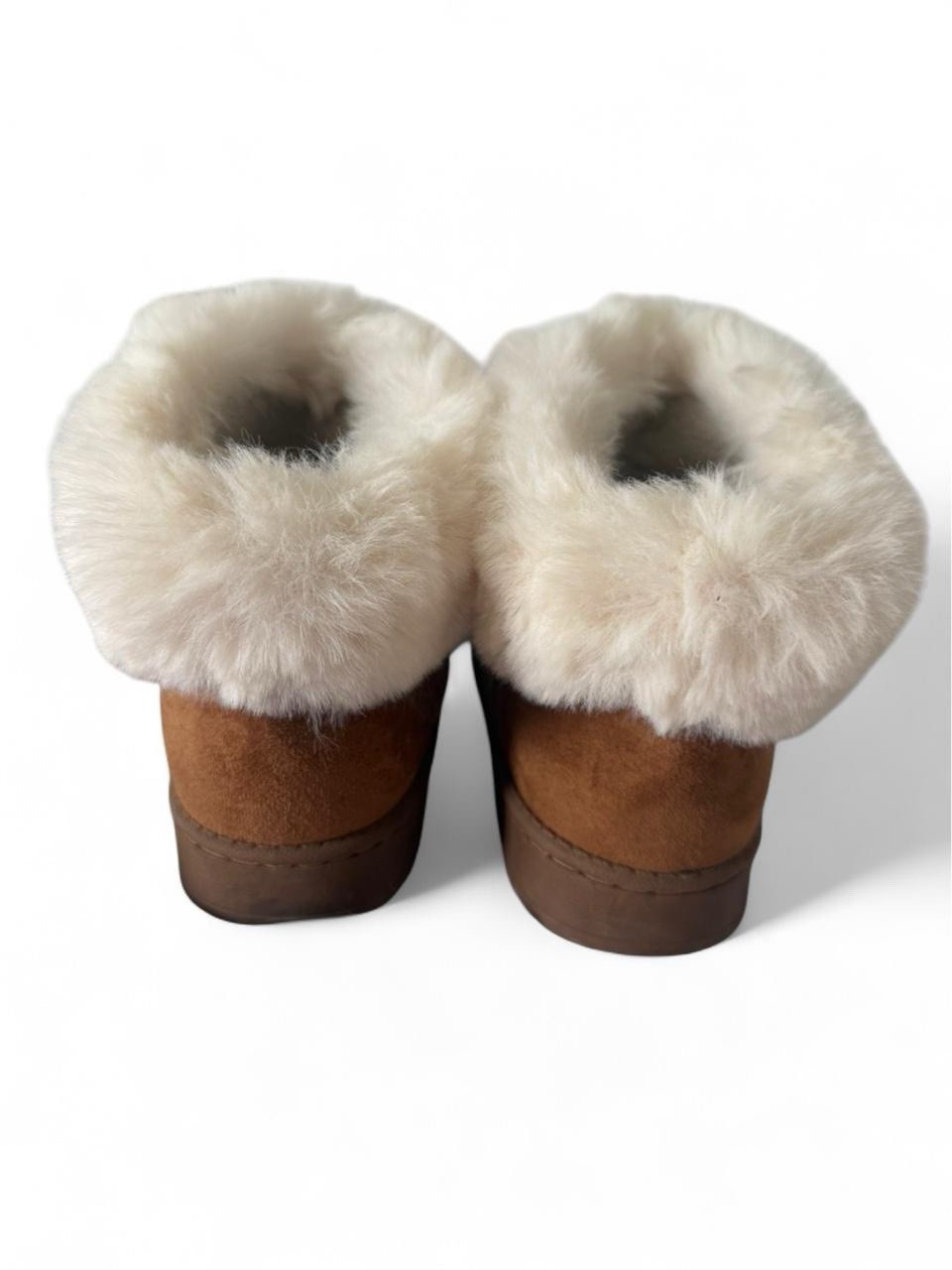 White Mountain Womens Bootie Slippers 5.5 Brown Faux Suede Faux Fur Lined