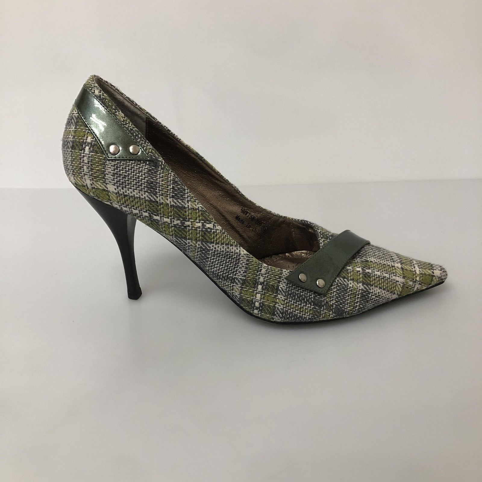 Naughty Monkey Shoes Womens Size 9.5 Green Plaid Pointed Toe Stiletto Heels