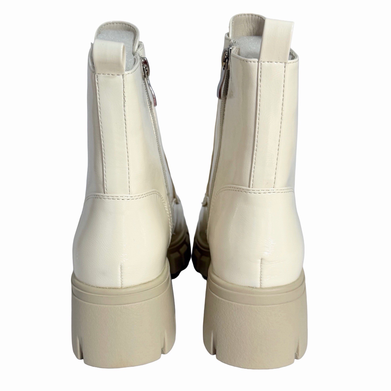 Hey Girl by Corkys Cray Combat Boots Women’s 9 Ivory Patent Lug Sole Zip