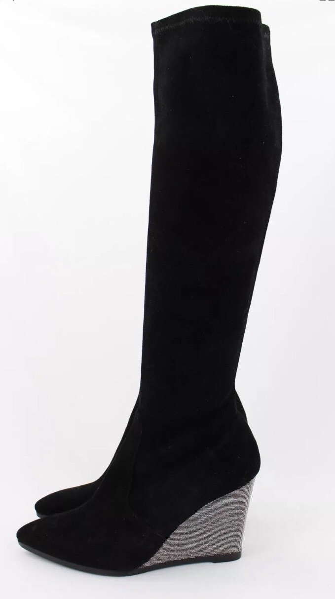Stuart Weitzman Jefe Demiswoon Black Suede Iridescent Metallic Knee High Boots