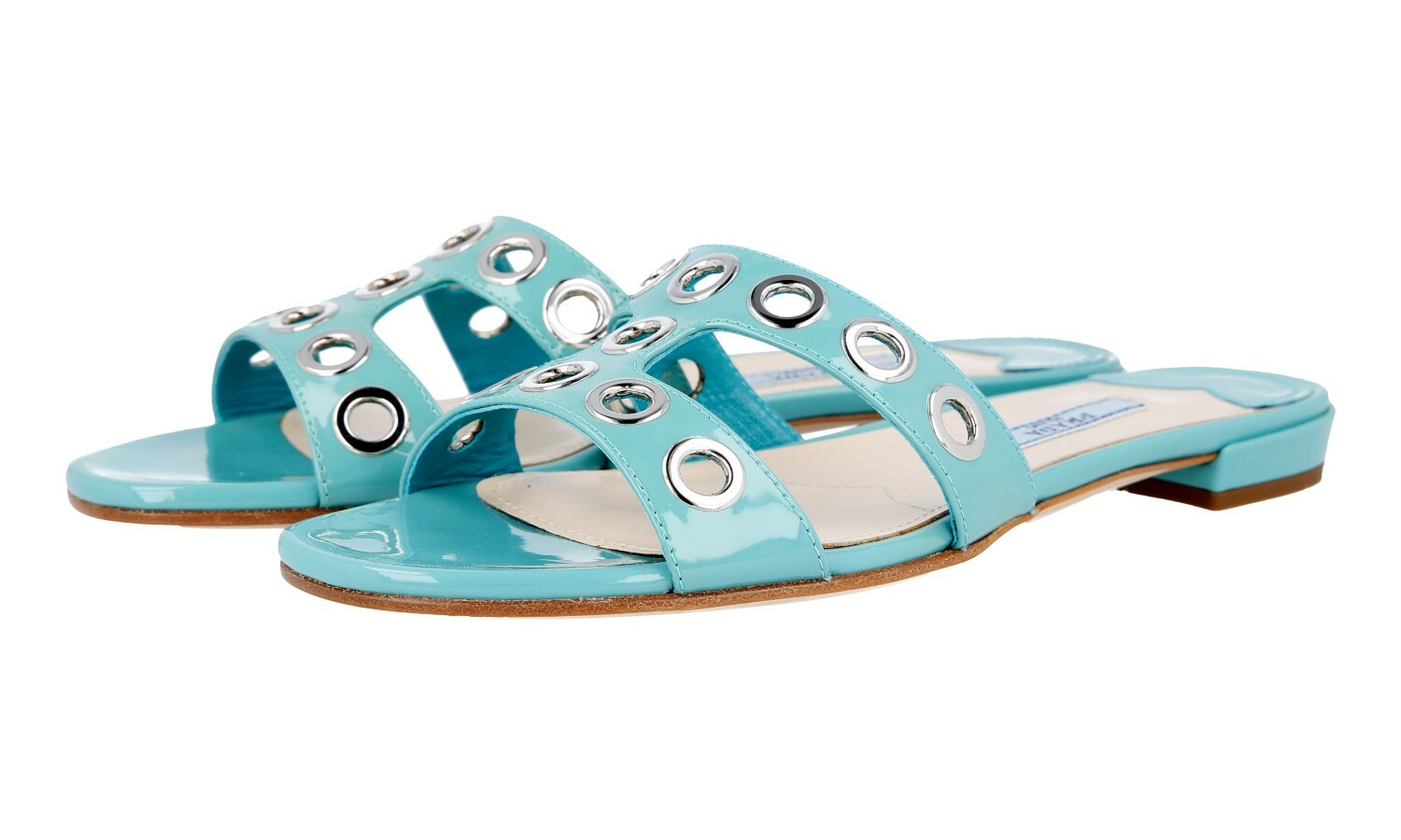 PRADA Patent Leather Slides Sandals – 1XX250 – Turquoise – NEW – US 6.5 EU 36,5