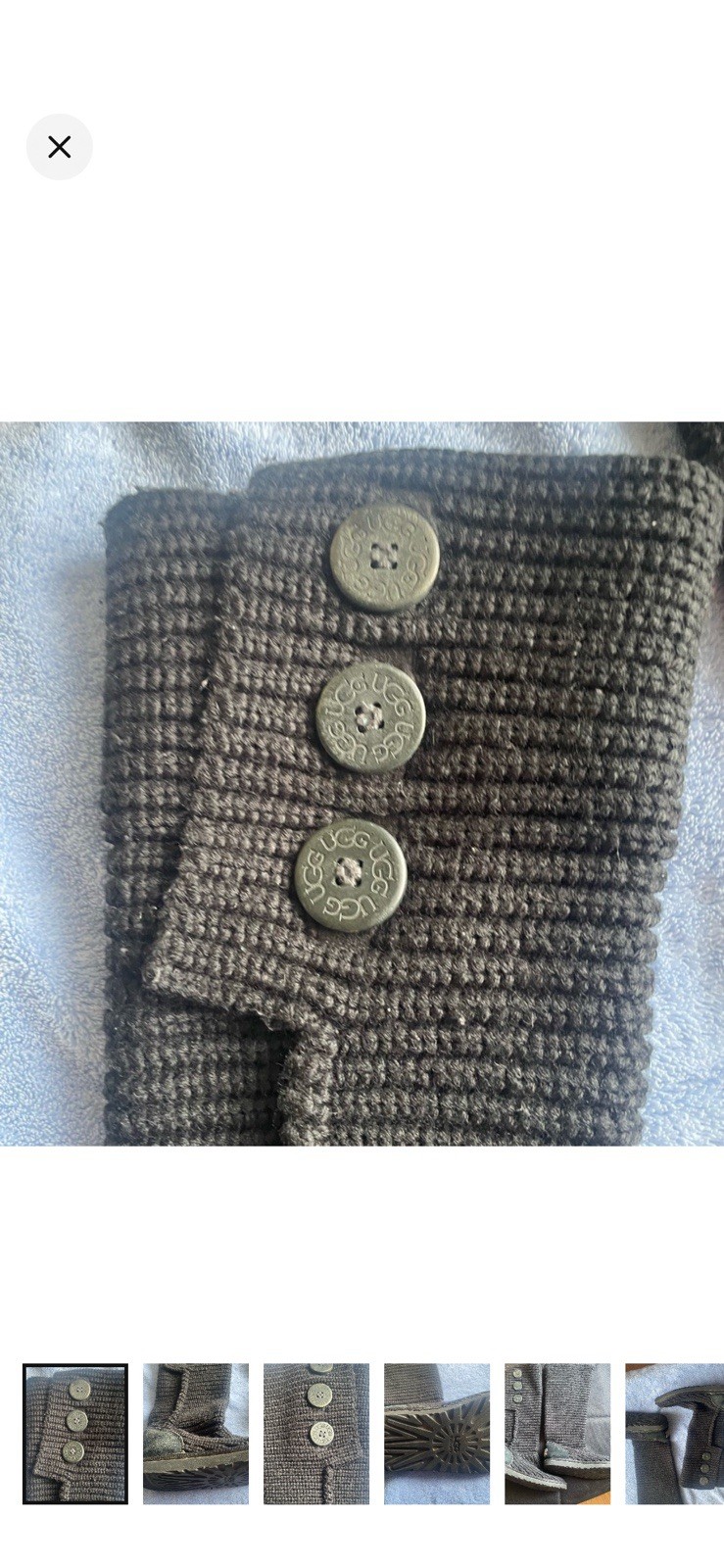 UGG Women’s US 7 Gray Knit Knee High Boots Button Closure Rubber Outsole