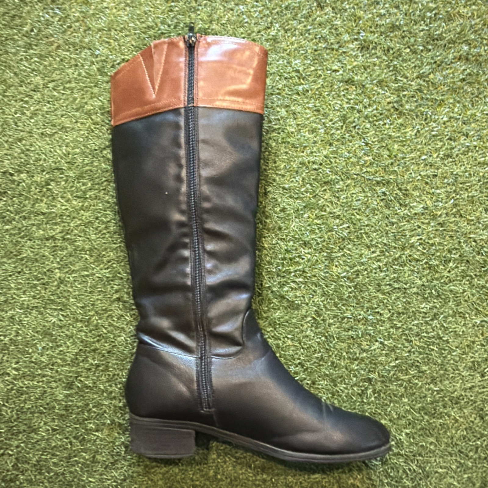 Nautica Women’s Black Cognac Full Zip Knee High Riding Gallatin Boots Size 8