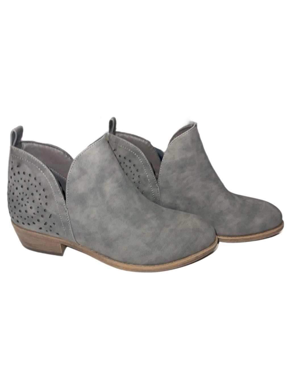 Vepose – Gray Ankle Boots – Stacked Heel – Slip‑On Cutout Booties – Women’s 8
