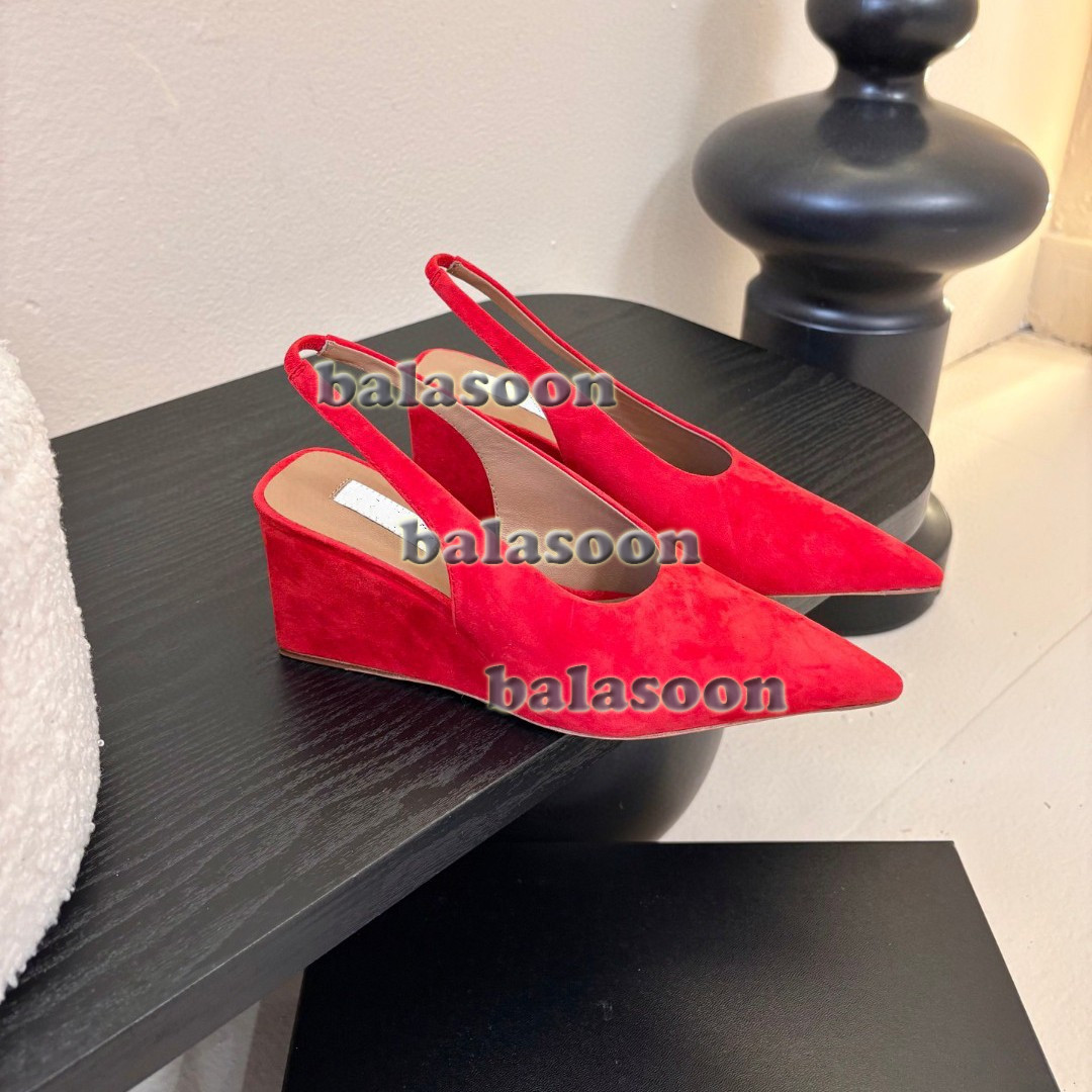 2026 spring simple leather round head wedge heel Baotou semi-trailer sandals