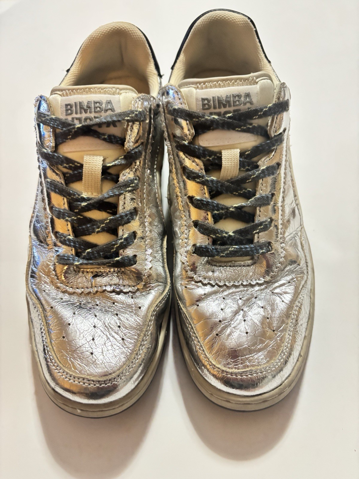 Bimba Y Lola Silver Leather Copsole Sneakers Shoes Ladies Sz 38/US 8