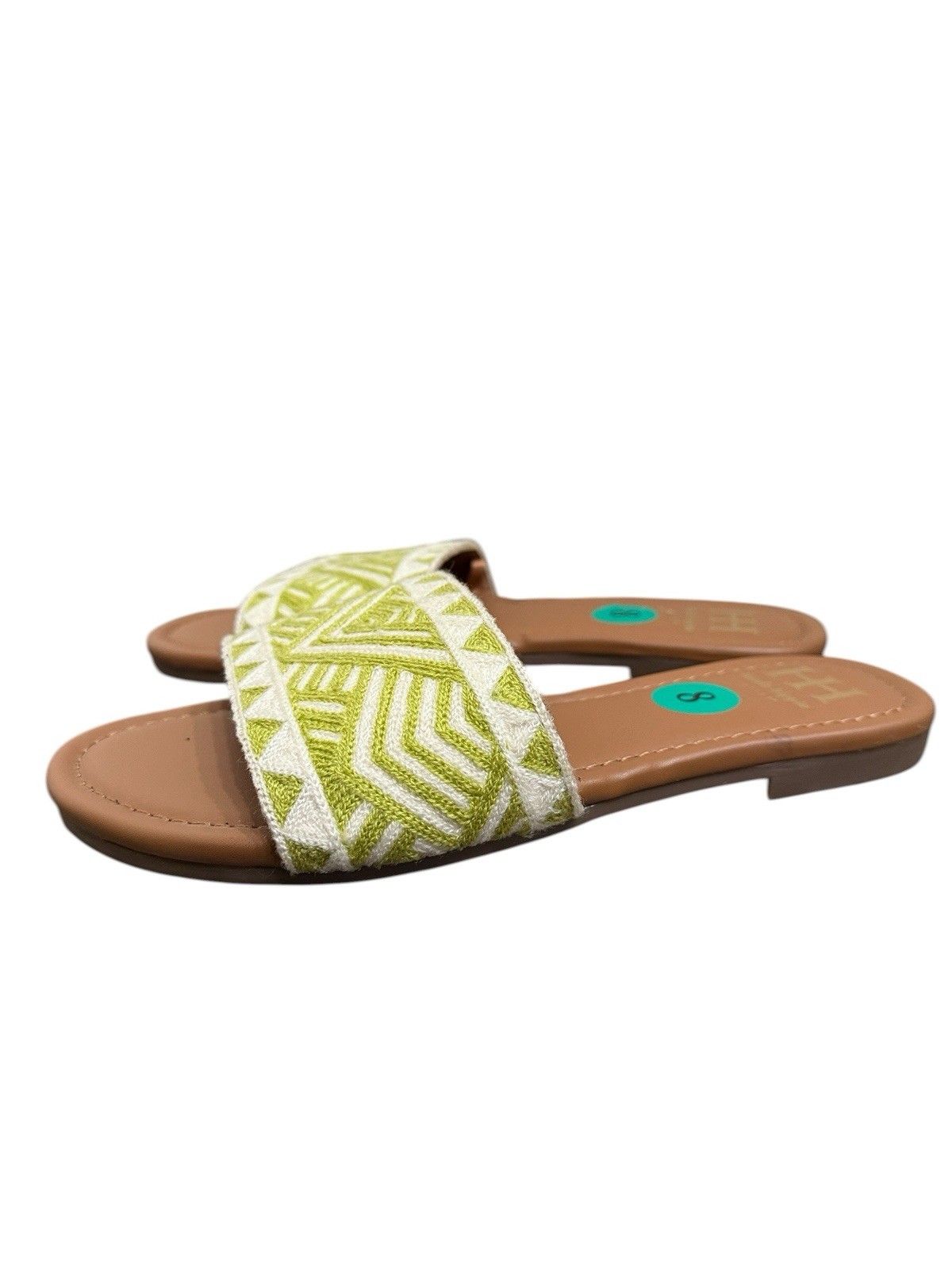Haute Hippie Women’s Slide Sandals Size 8 Green Embroidered Boho Flat Slip On