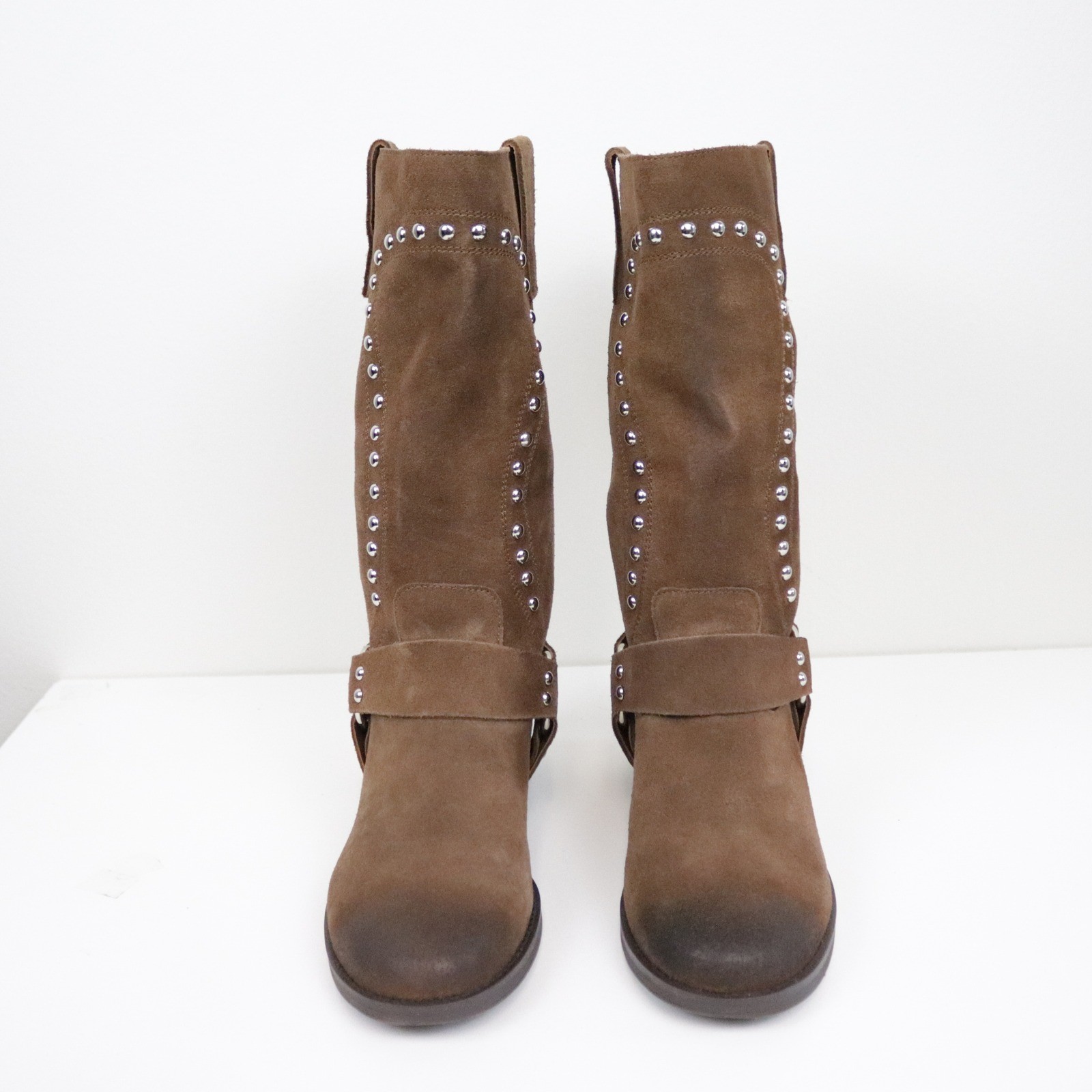 Anthropologie Bibi Lou Suede Studded Harness Western Boots EU 37 US 6 – 6.5