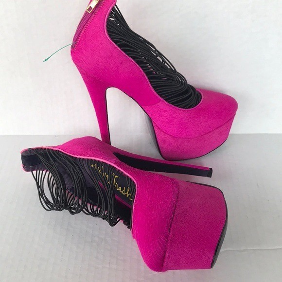 London Trash Hot Pink Ceres Platform Stilettos Calf Hair Heels 8.5