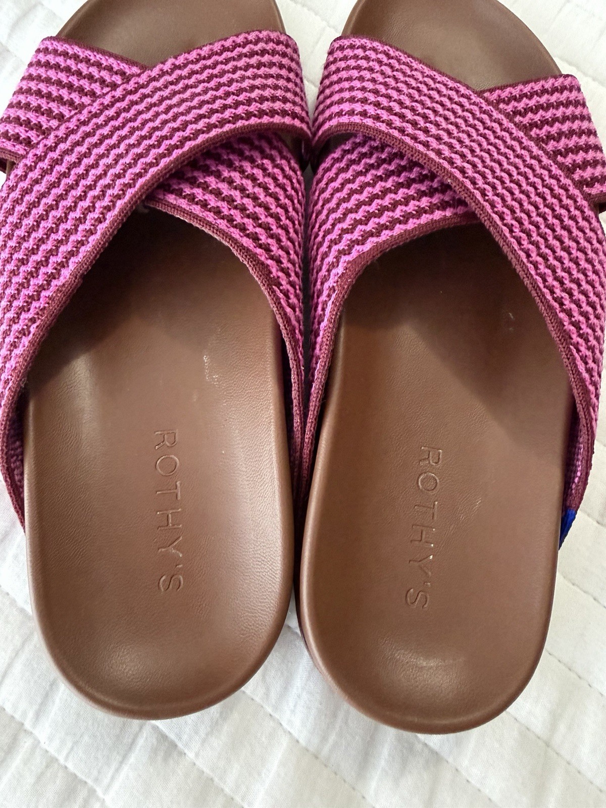 Rothy’s The Weekend Slide Cross Strap Open Toe in Sangria Knit Women’s 7
