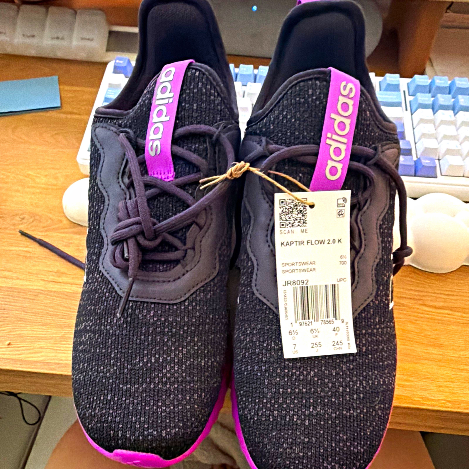 adidas Kaptir Flow 2.0 K Unisex Kids Sneaker Black Purple Gray US 7 JR8092