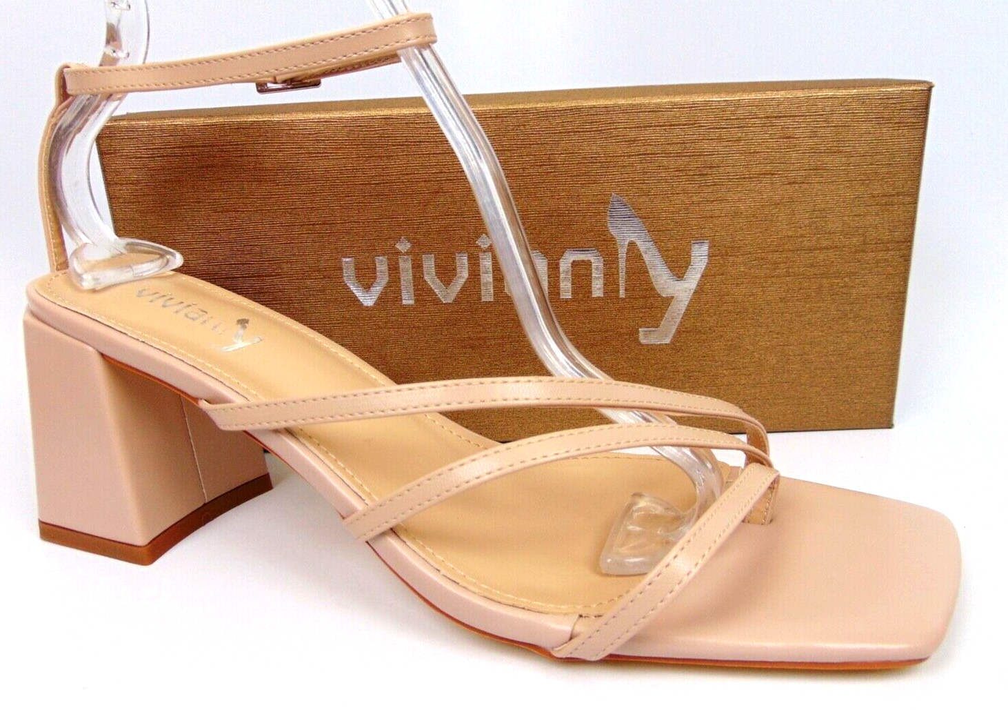 NEW! Viviany Low Block Heels Dress Women’s Sandals Size 10.0 M, Nude Leather