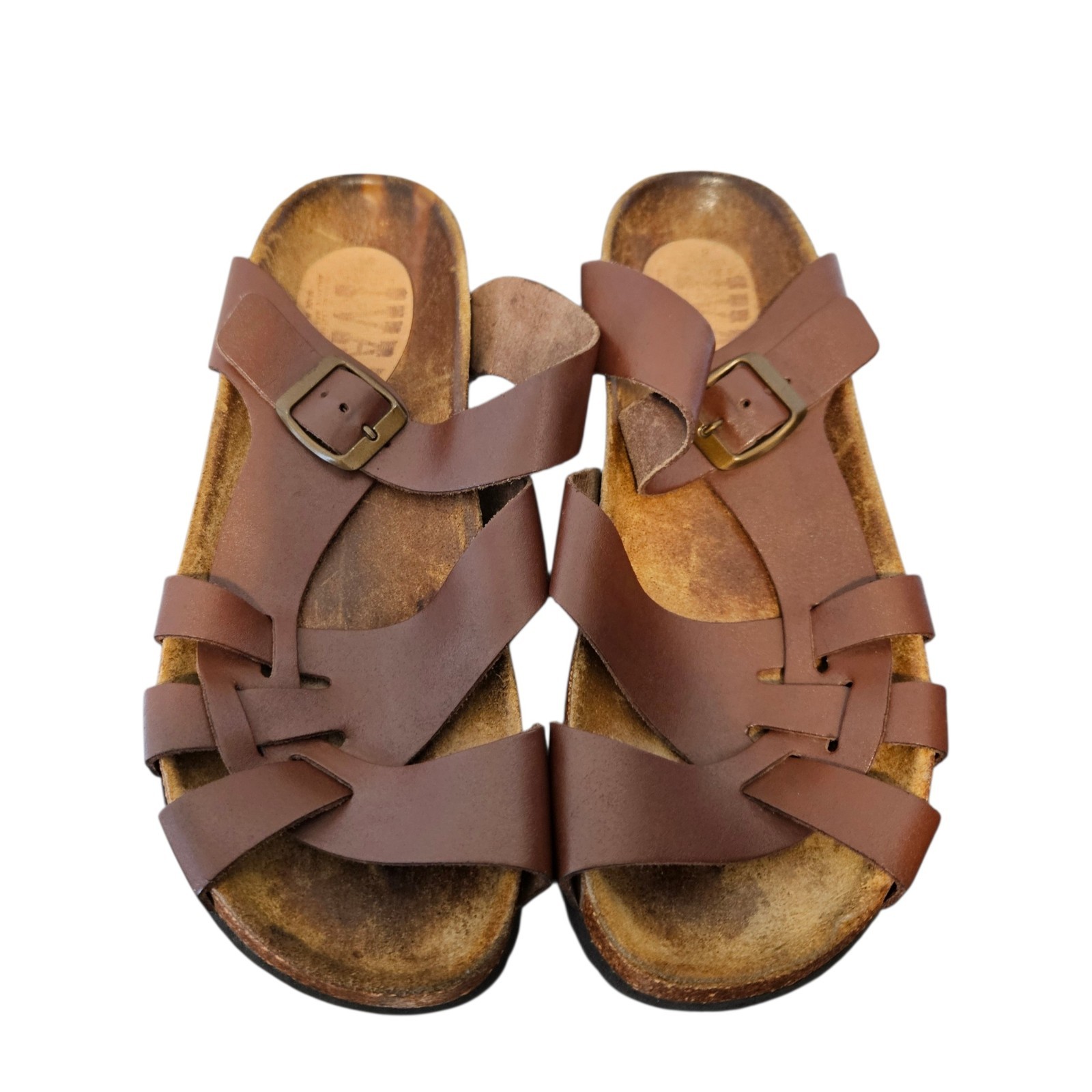 IVAN Pisa Sandals Leather Cork Adjustable MADE IN SPAIN Brown Size 8