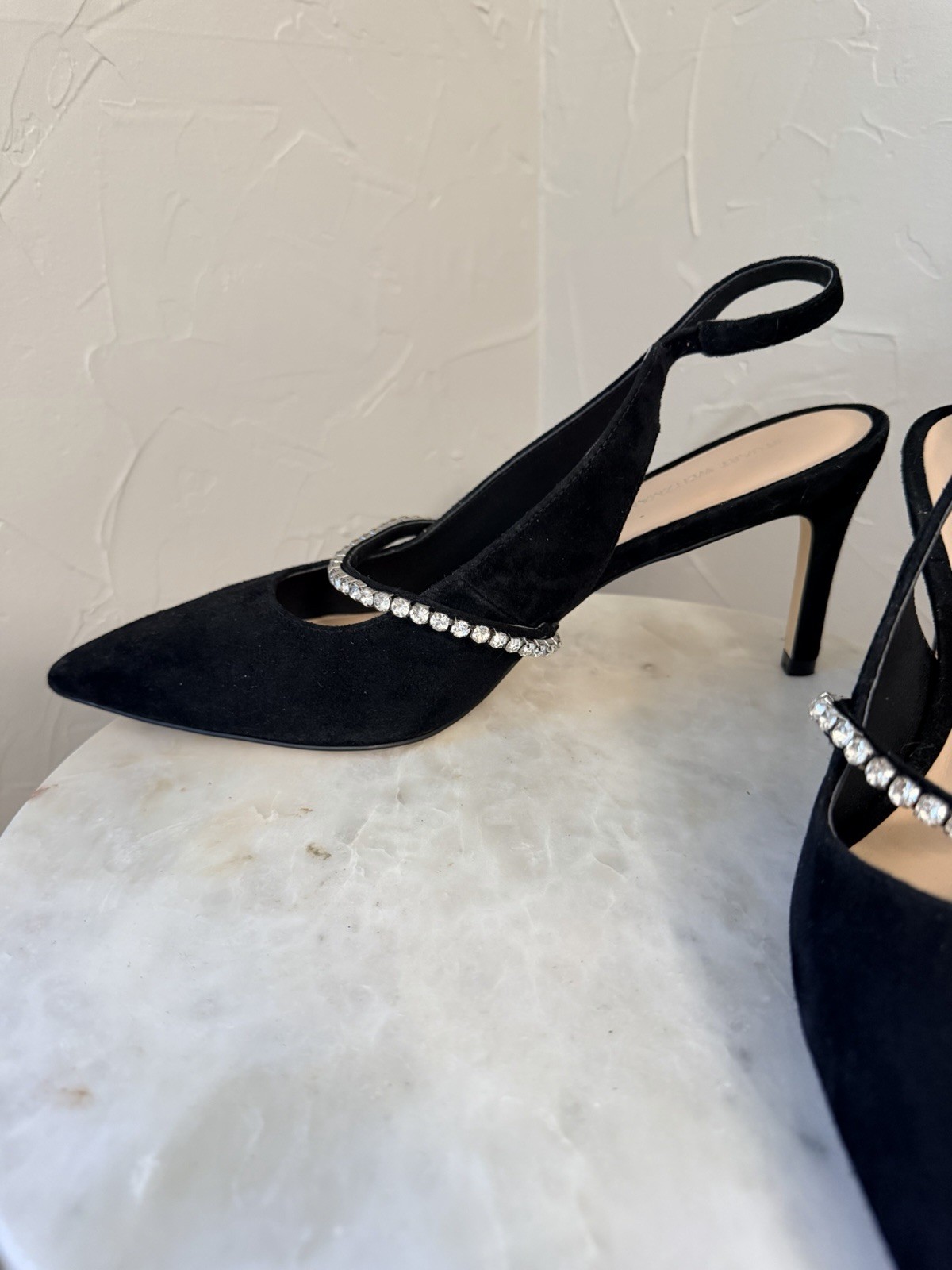 NEW $550 Stuart Weitzman CRYSTAL Crystalline Slingback Pump SUEDE BLACK 8.5