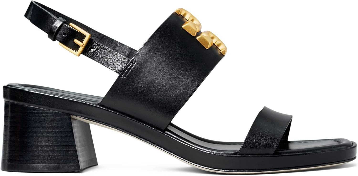 Tory Burch Black Gold-tone Womens Eleanor Heeled Sandal 55 Mm Sz 9 M TB-184