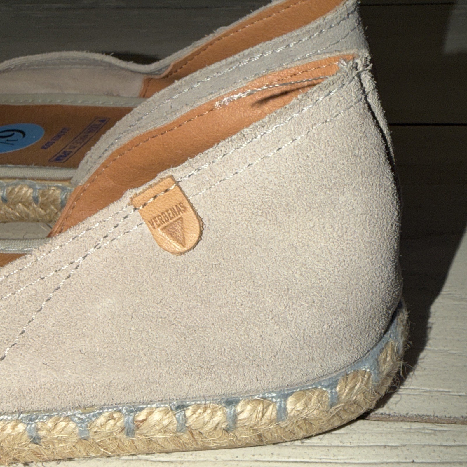 Verbenas Cruz Peep Toe Suede Leather Flats Taupe Espadrille Shoes EU 37 US 7 6.5
