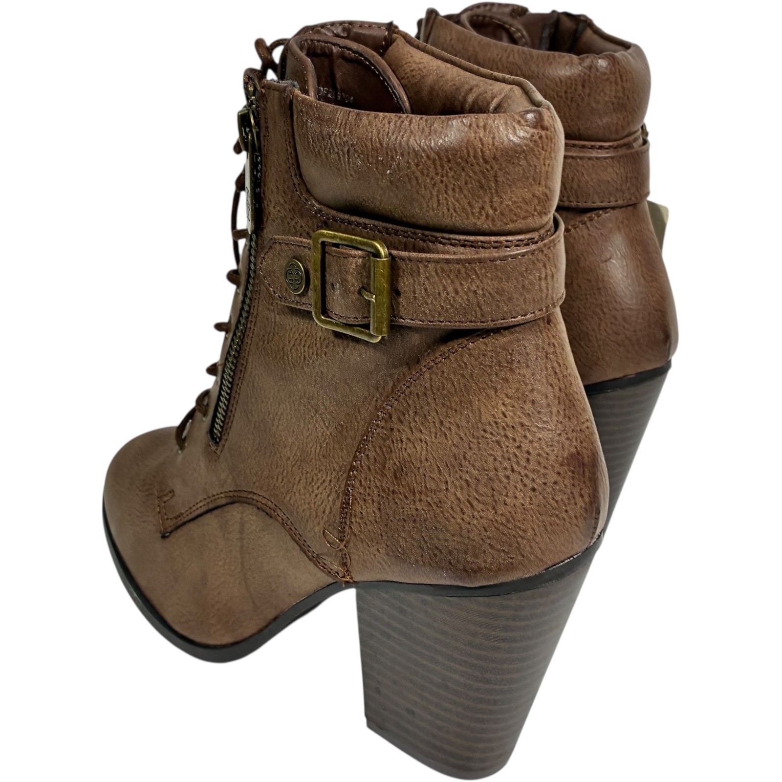 Daisy Fuentes Calida Brown PU 3.5in Block Heel Zip Ankle Booties womens size 9W