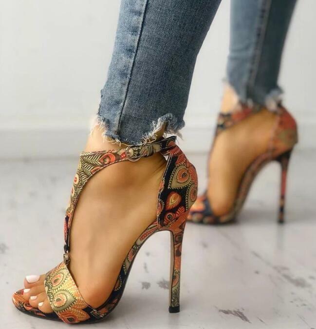 Women Summer Open Toe Sandals Shoes Stiletto Heel Cocktail Party T-Strap Heels