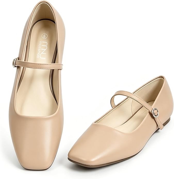 MUSSHOE Square Toe Mary Jane Flats: Comfortable Non-Slip Shoes w/ Strap US 7