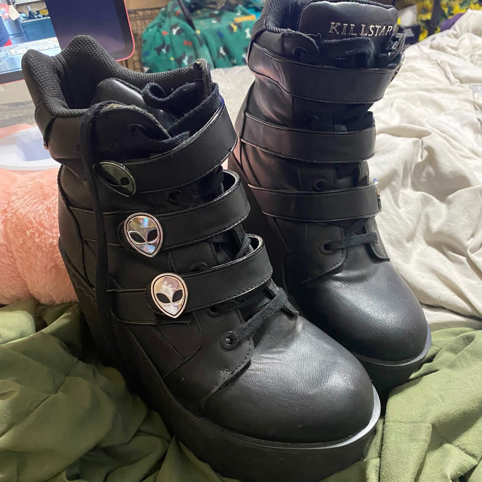 Killstar Platform Ankle Boots with Alien Velcr-o Buckles