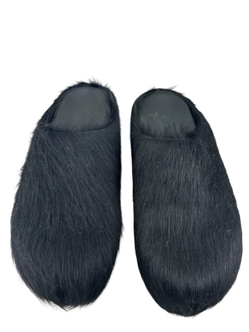 Marni Black Long Calfskin Hair Fussbett Sabot Slip-on Loafers 39