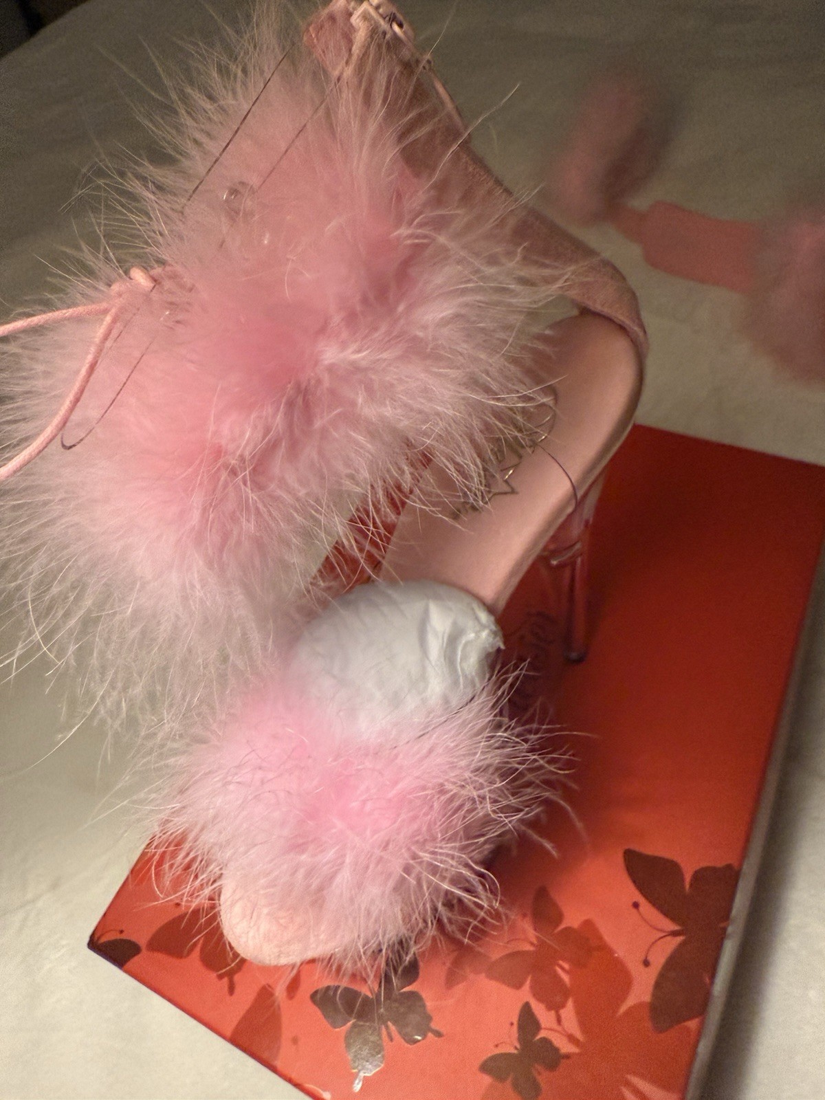 Pleaser 7″ Heel Pf Marabou Fur Ankle Cuff Glitter Sandal Adult Women Ado724F/C