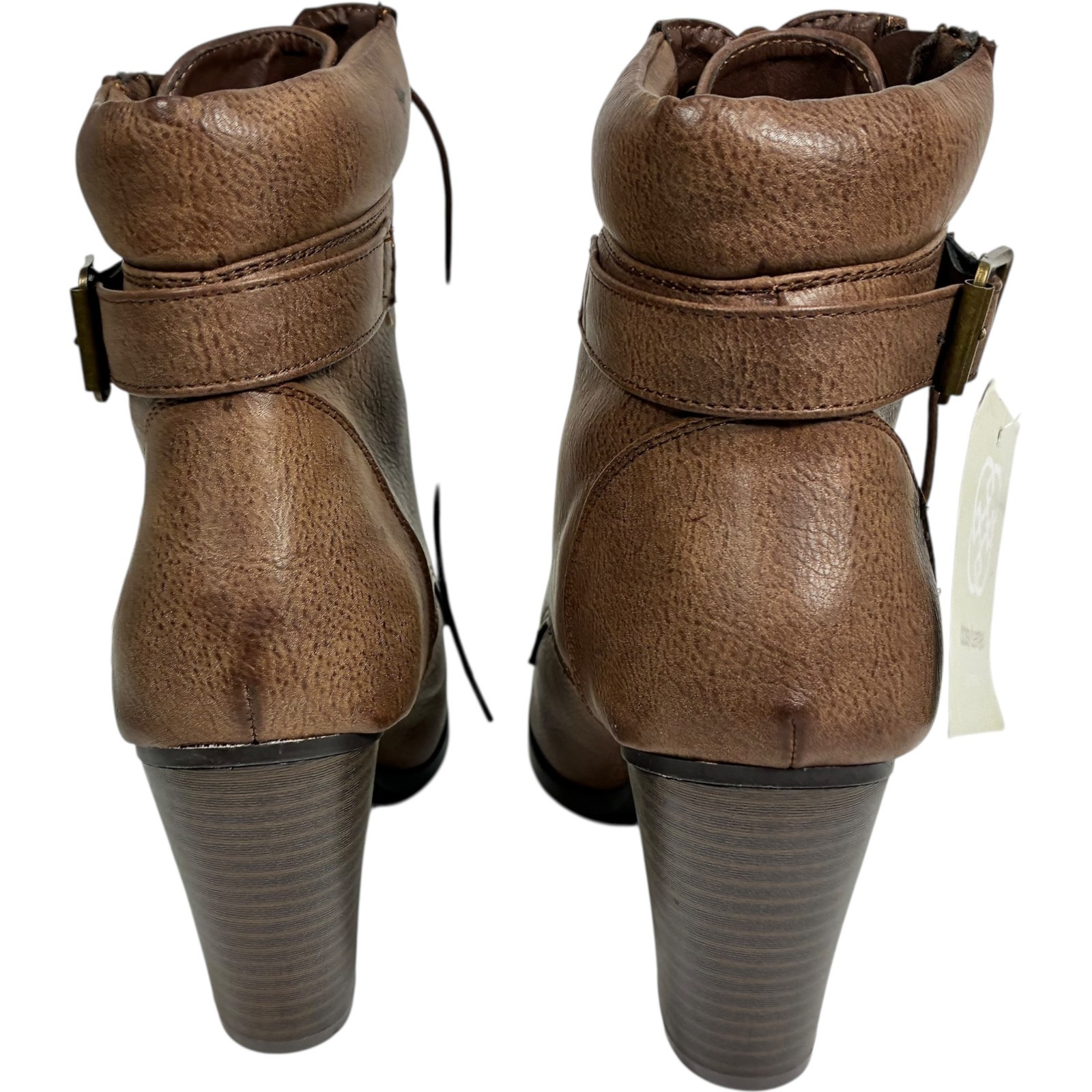 Daisy Fuentes Calida Brown PU 3.5in Block Heel Zip Ankle Booties womens size 9W