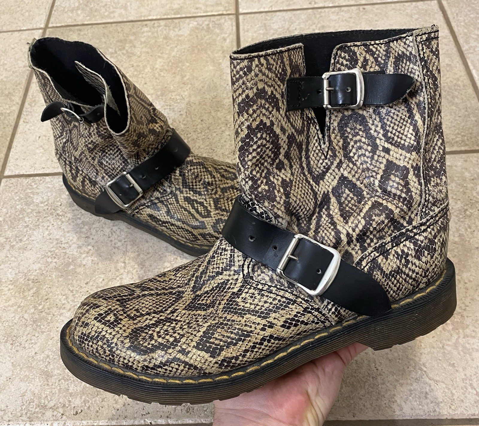 Vintage Doc Martens Snakeskin Engineer Boots Limited Trash Vaudeville Sz 7 UK