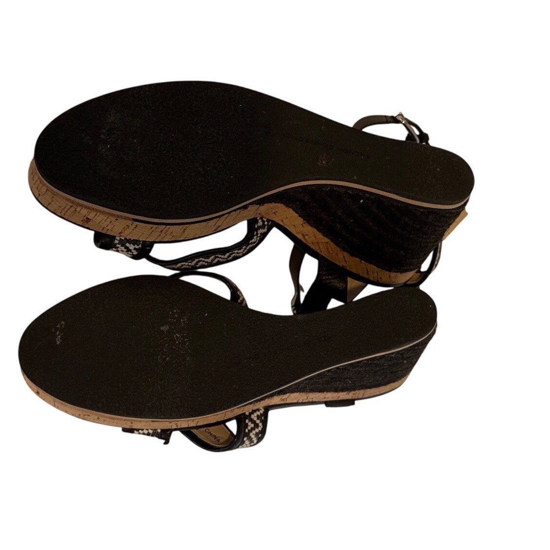 French Connection Black White Woven Leather Cork Lata Espadrille Wedge Sandal 41