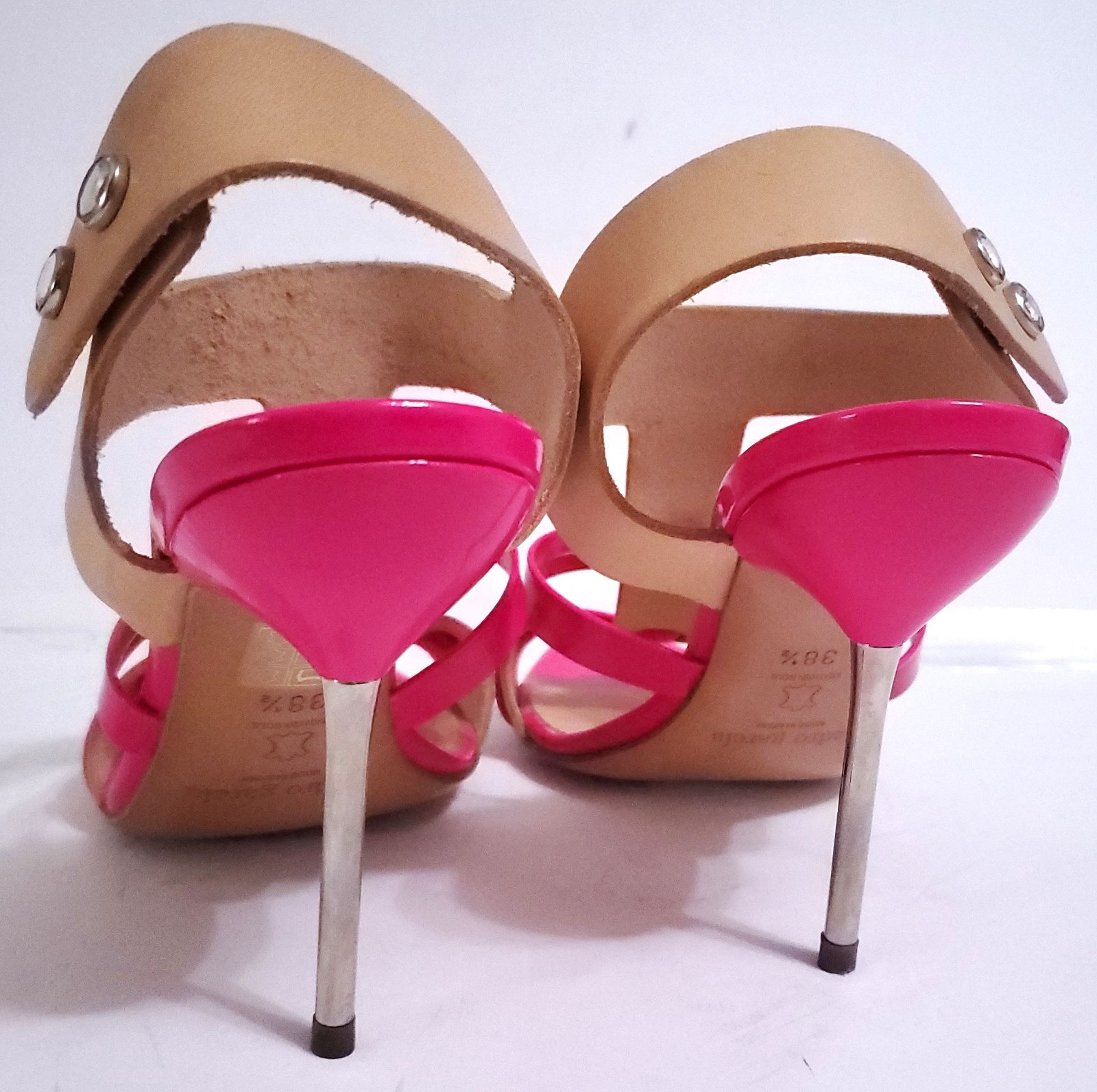 PEDRO GARCIA MIKA STILLETO PINK NEON PATENT LEATHER SANDAL 38.5 8.5 EXCELLENT