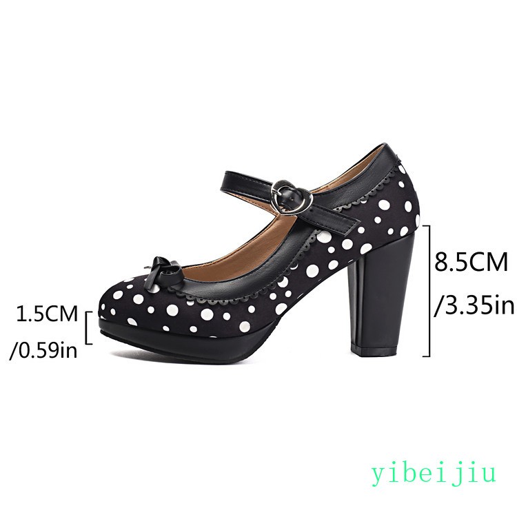 Womens Polka Dot Mary Jane Bowtie High Heel Platform Shoes Fabric Plus Size 2026