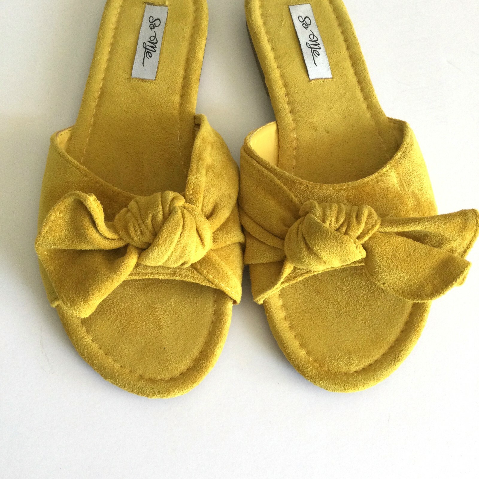 Mustard Yellow Women’s Summer Sandals Size 6.5 Slip On Faux Suede Flats