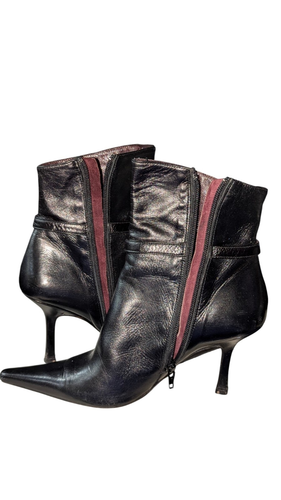 Vintage Albert Nipon Black Leather Pointed Toe Ankle Boots Heels Sz 7.5 M In Box