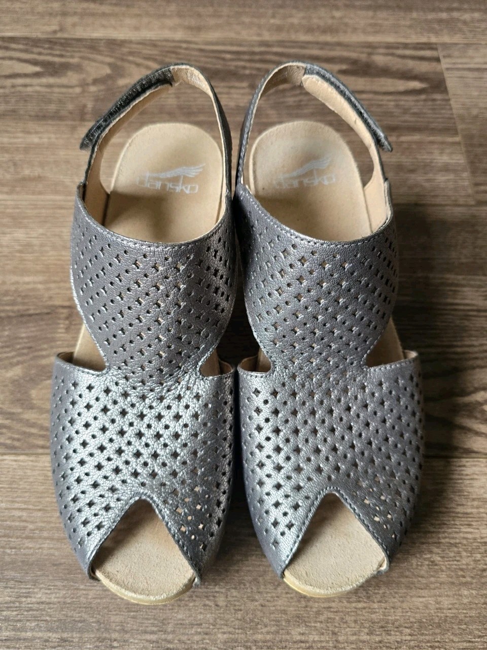 Dansko Sandals Womens 36 US 6.5-7 Gunmetal Metallic Teagan 3” Heels Shoes Boho