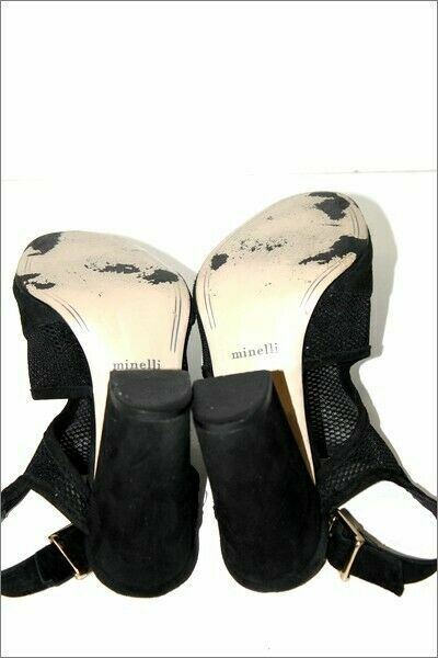 MINELLI open pumps velvet and openwork textile black size 37 VGC