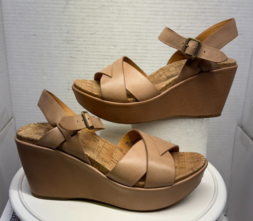 Kork Ease Ava 2.0 Sandals Womens Leather Blush 3″ Wedge Heel Cork 7M 1″ Platform