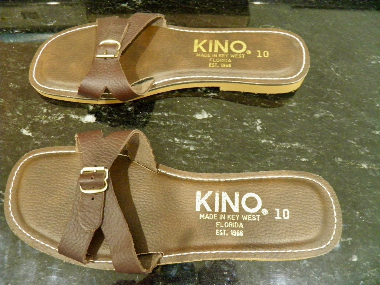 Sandals, Leather Slip on Flat Buckle Open Toe Kino Key West Womens Size 10 Brown