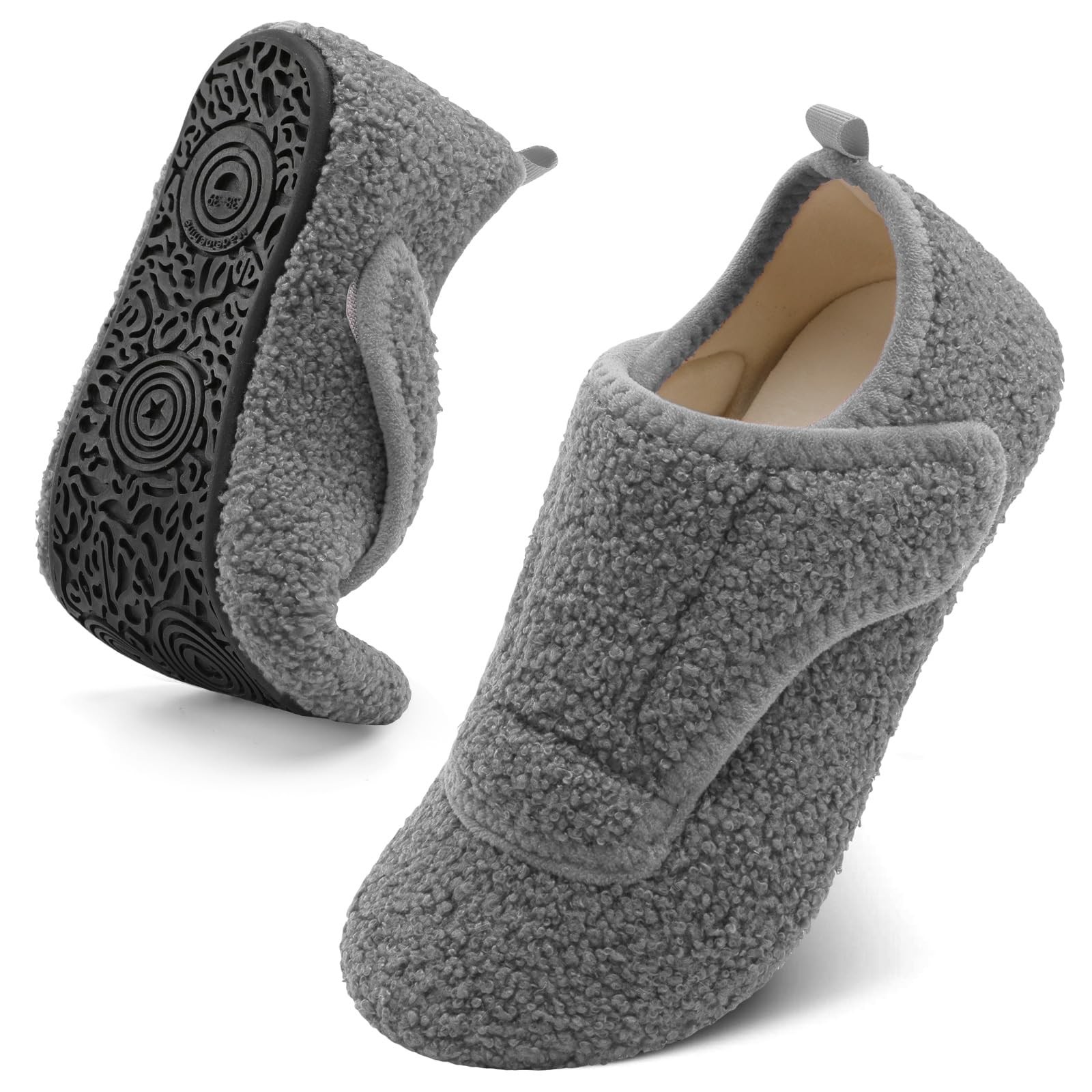BARERUN Unisex Diabetic Slippers – Women’s Edema 9.5-10 Women/8-8.5 Men, Grey