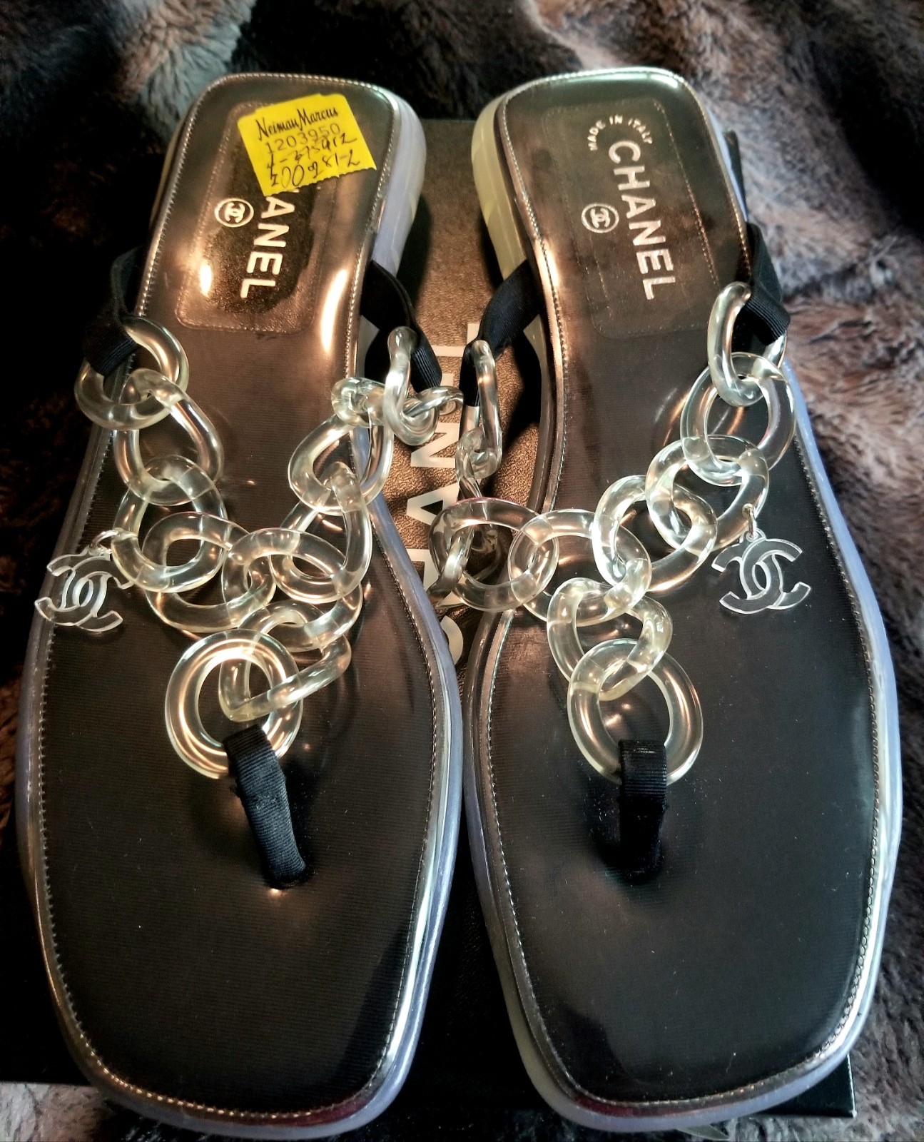 Chanel Sandals 42 Lucite Chain Link Classic CC Hanging Logo 10.5 – 11 Vintage
