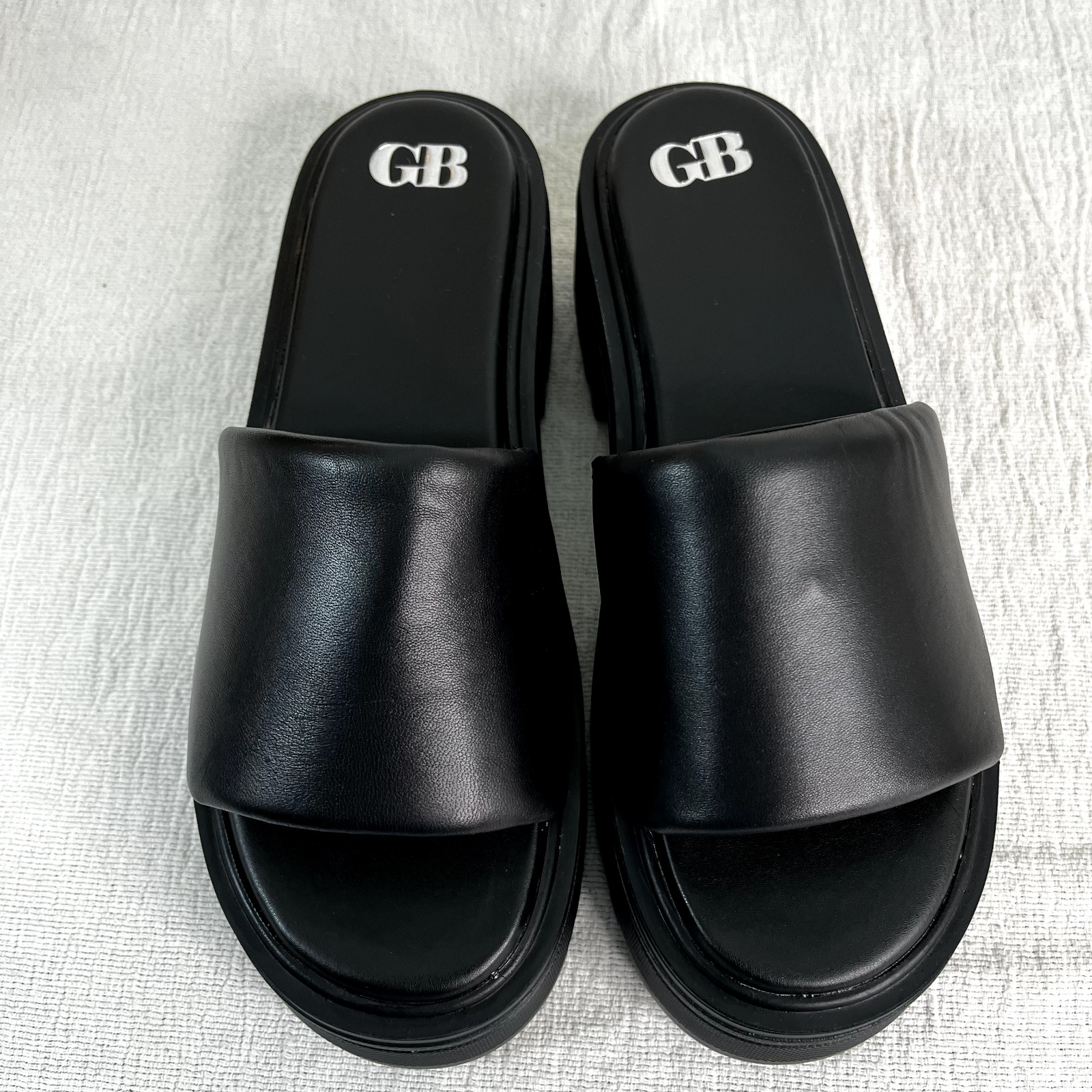 Leather Black Padded Lug Sole Platform Slide Sz 10 Womens Chunky Punk Grunge NEW