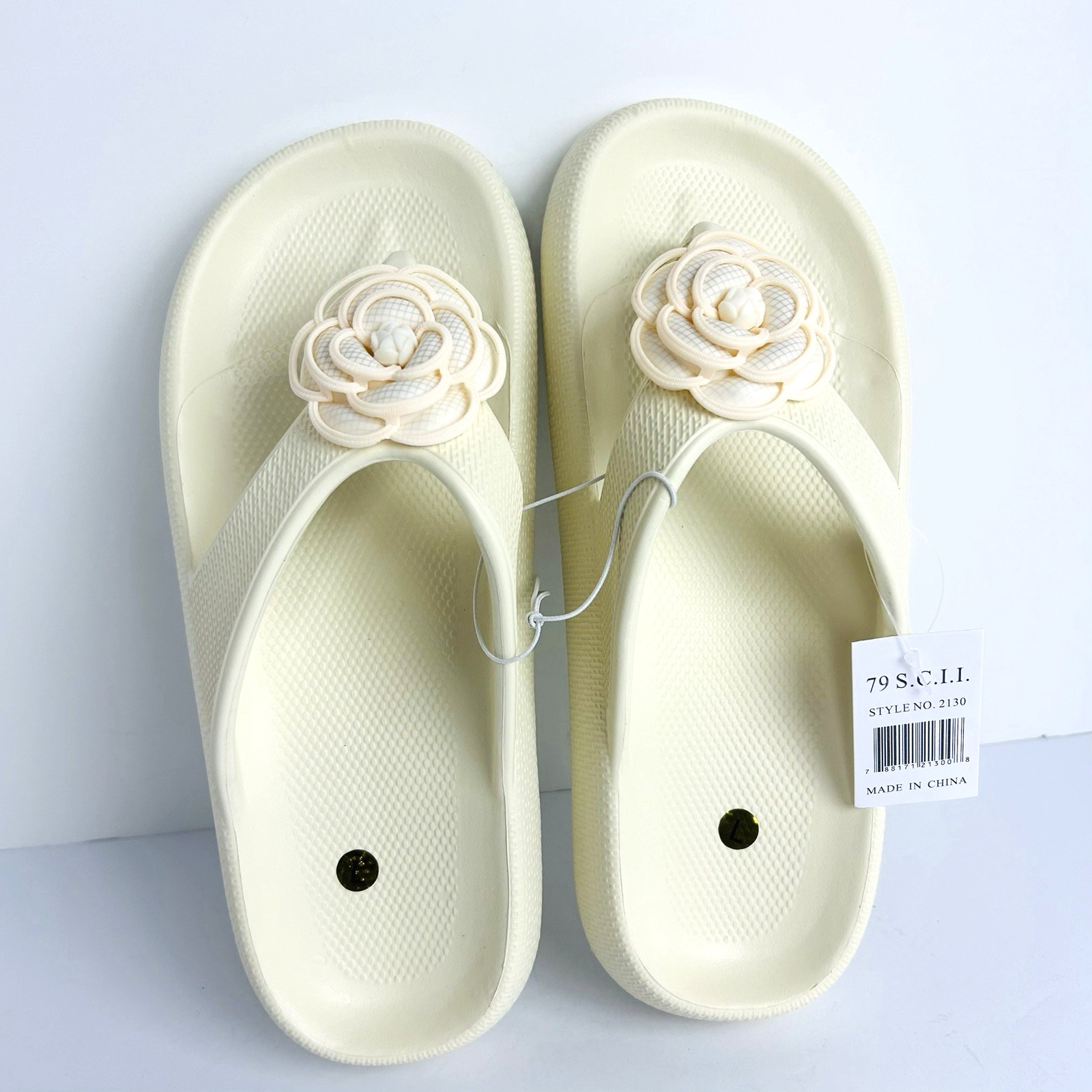 NWT Flip Flop Camellia Flower Jelly Sandals Womens L Ivory Cushioned Waterproof