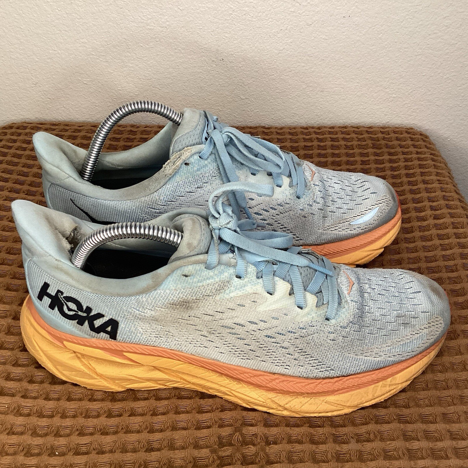 Hoka One Clifton 8 Women’s Size 9 B Running Shoes Lace Up Sneakers Blue Yellow