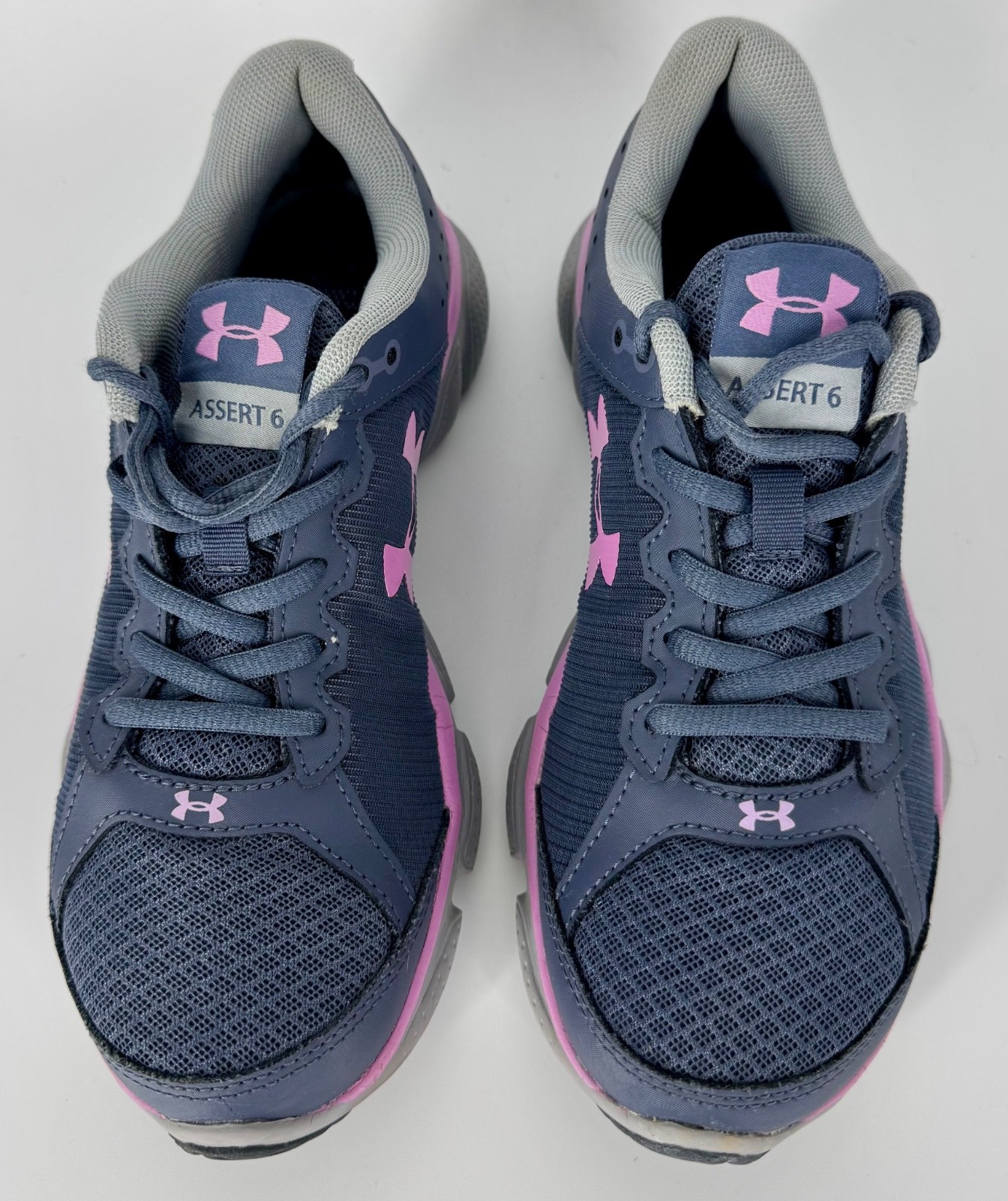 EUC Under Armour Micro G Assert Six Gray Navy Lavender Running Shoes Womens Sz 7