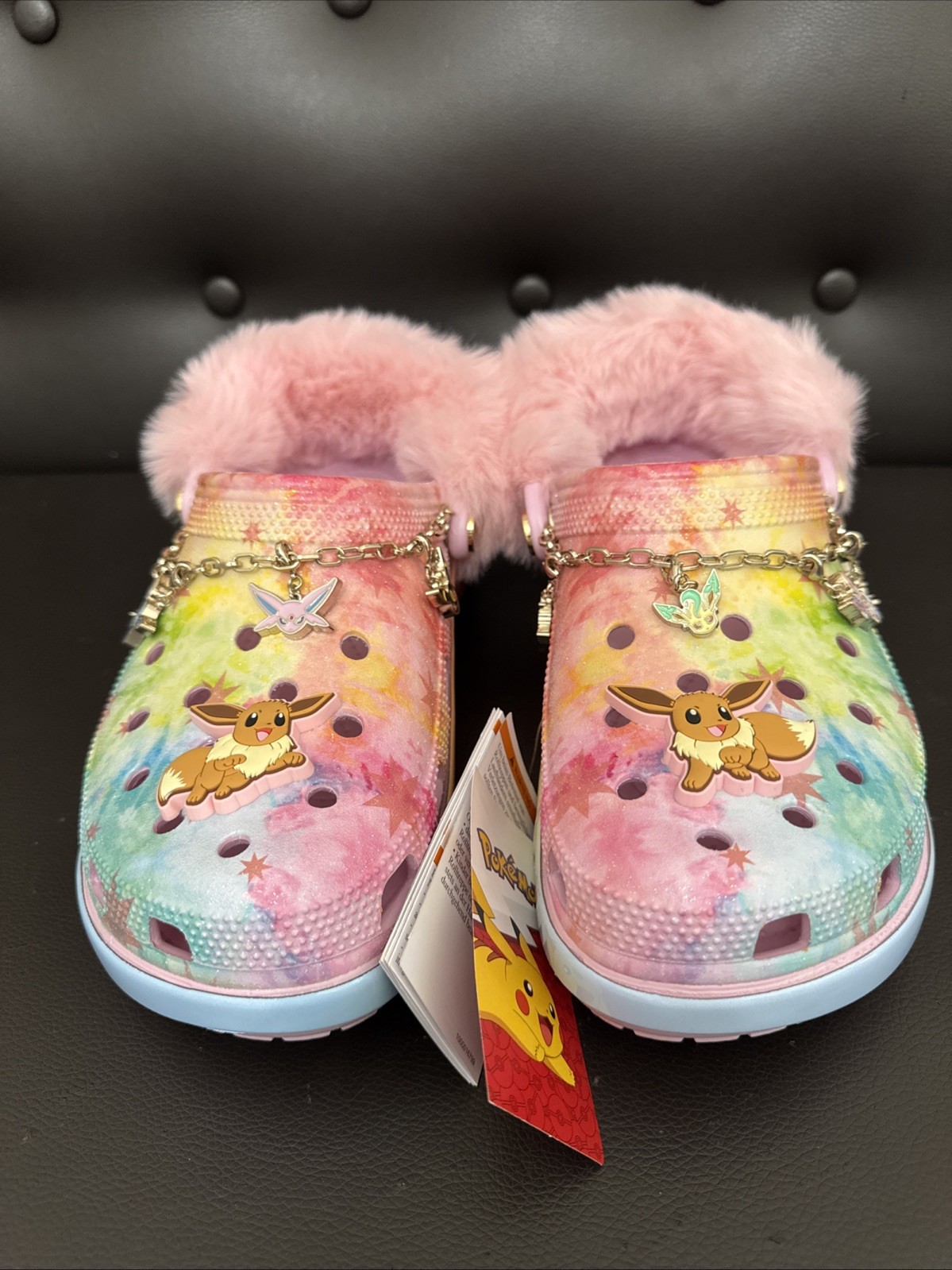 NEW Crocs Pokemon Eevee Classic Platform Clogs Womens Size 7 Pink Multi Fur