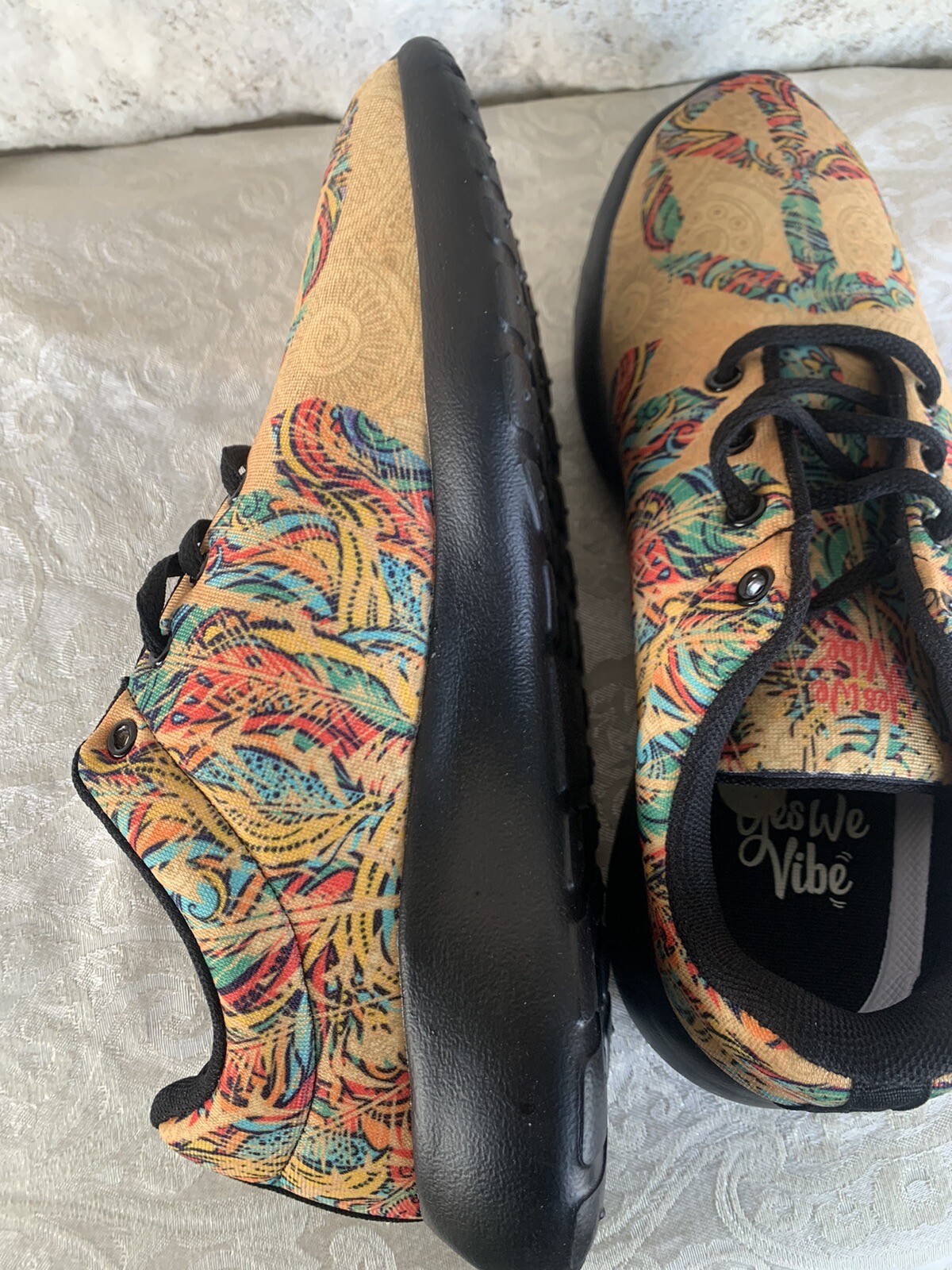 NEW Yes We Vibe Peace Sign Fabric Shoes Sz 9.5 Womans 8 Mens Unisex Shoe sneaker