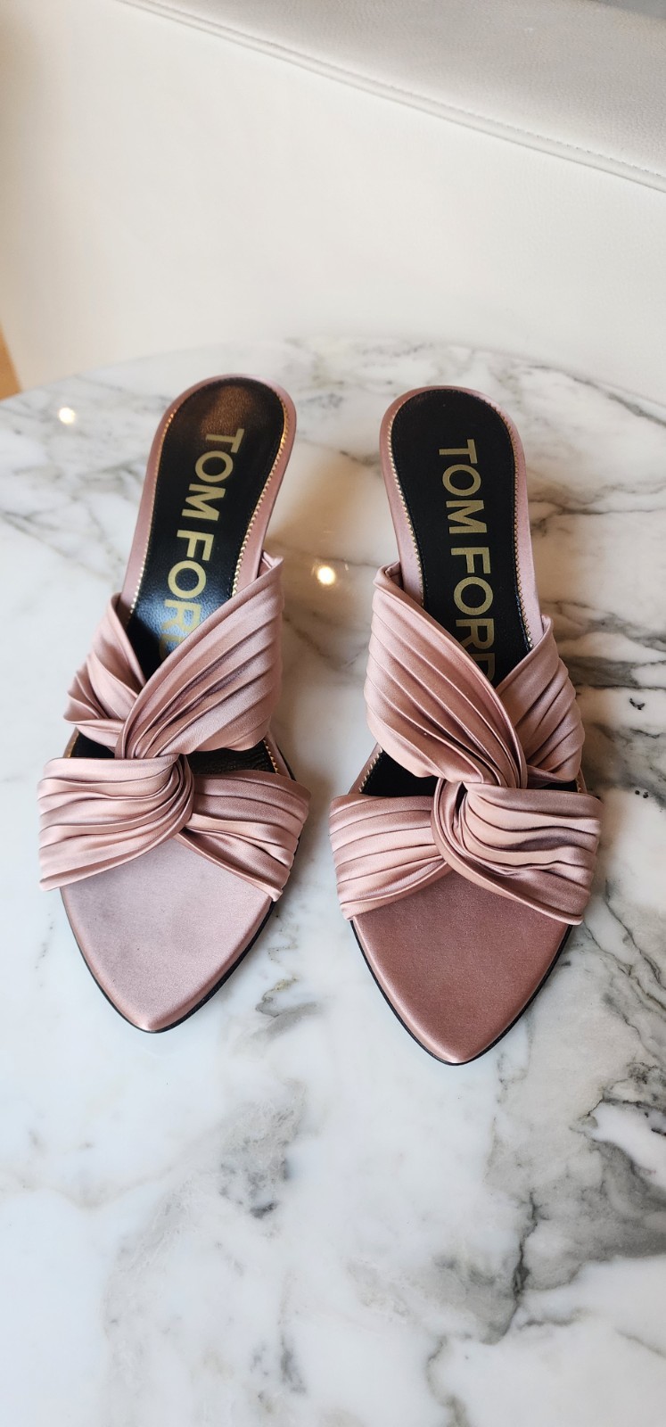 Tom Ford Pink Satin Knotted Slip On Slide Mule Size 37.5