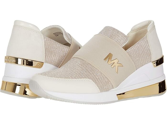 Michael KORS FELIX EXTREME CHAMPAGNE GOLD GLITTER WEDGE SNEAKERS 10 I LOVE SHOES